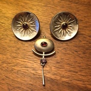 Classic Michou sterling and gem stone earrings/pendant set